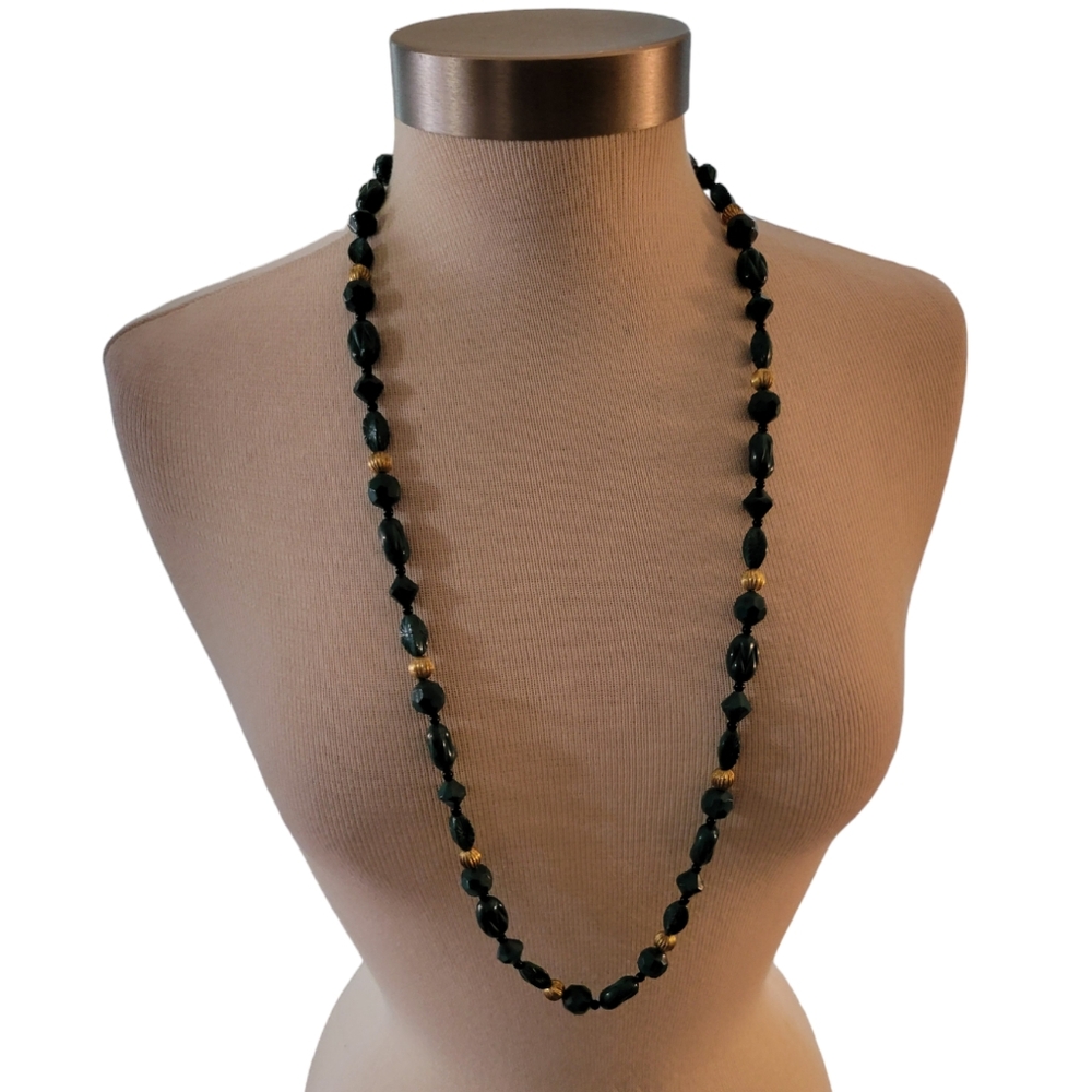 Vintage Monet Beaded Necklace Teal Goldtone